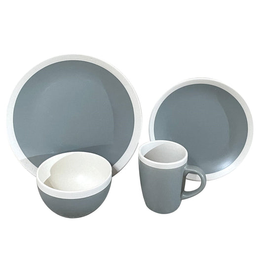 Durane Dinner Set 16pc Plates Bowls Mugs Grey 10213 (Parcel Rate)