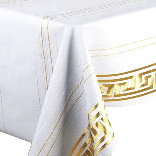 Durane Plastic Table Cover Roll White Gold Pattern Design 1.37x20m DR-8353C 10264 (Big parcel rate)