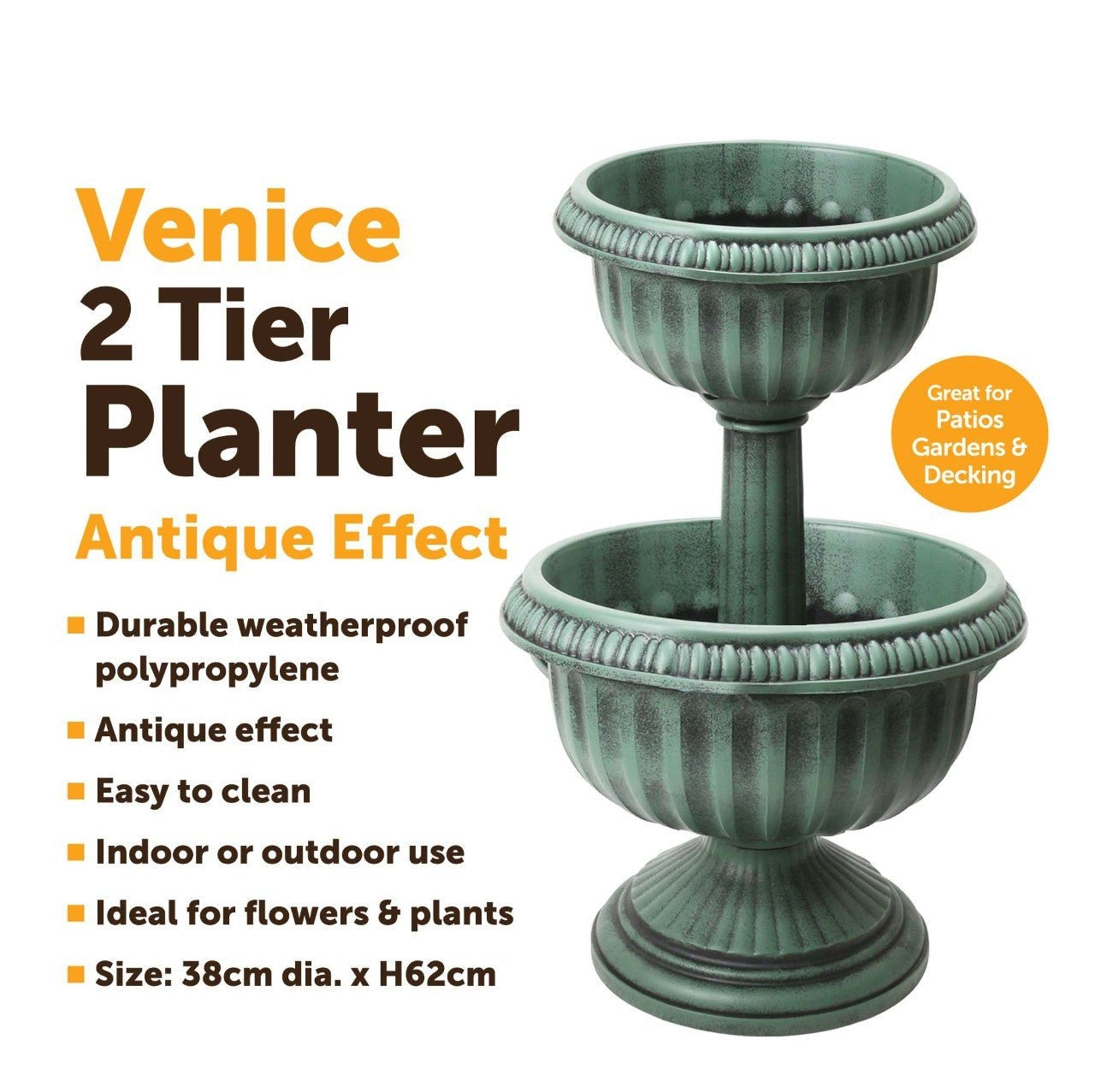 2 Tier Planter Antique Effect Garden Decoration 1125 (Parcel Rate)