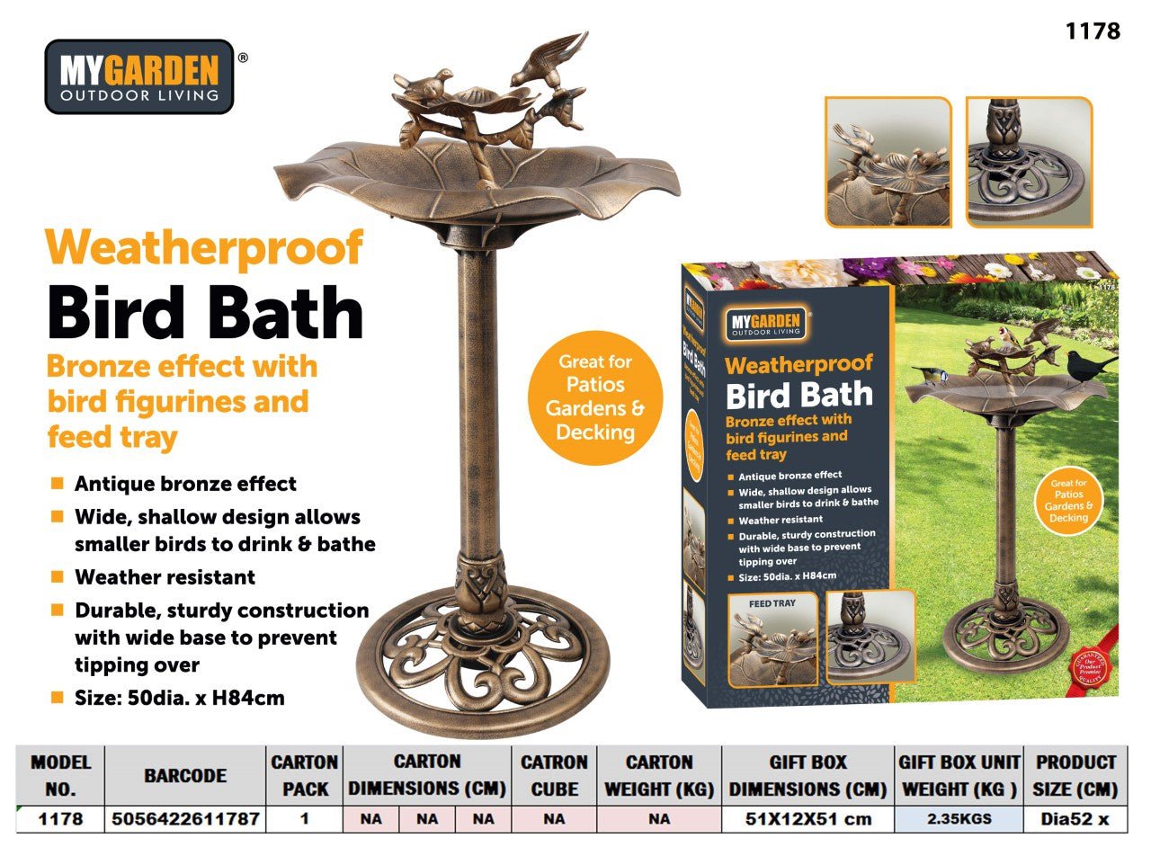 Traditional Weatherproof Bronze Effect Garden Bird Bath 1036 (Parcel Rate)