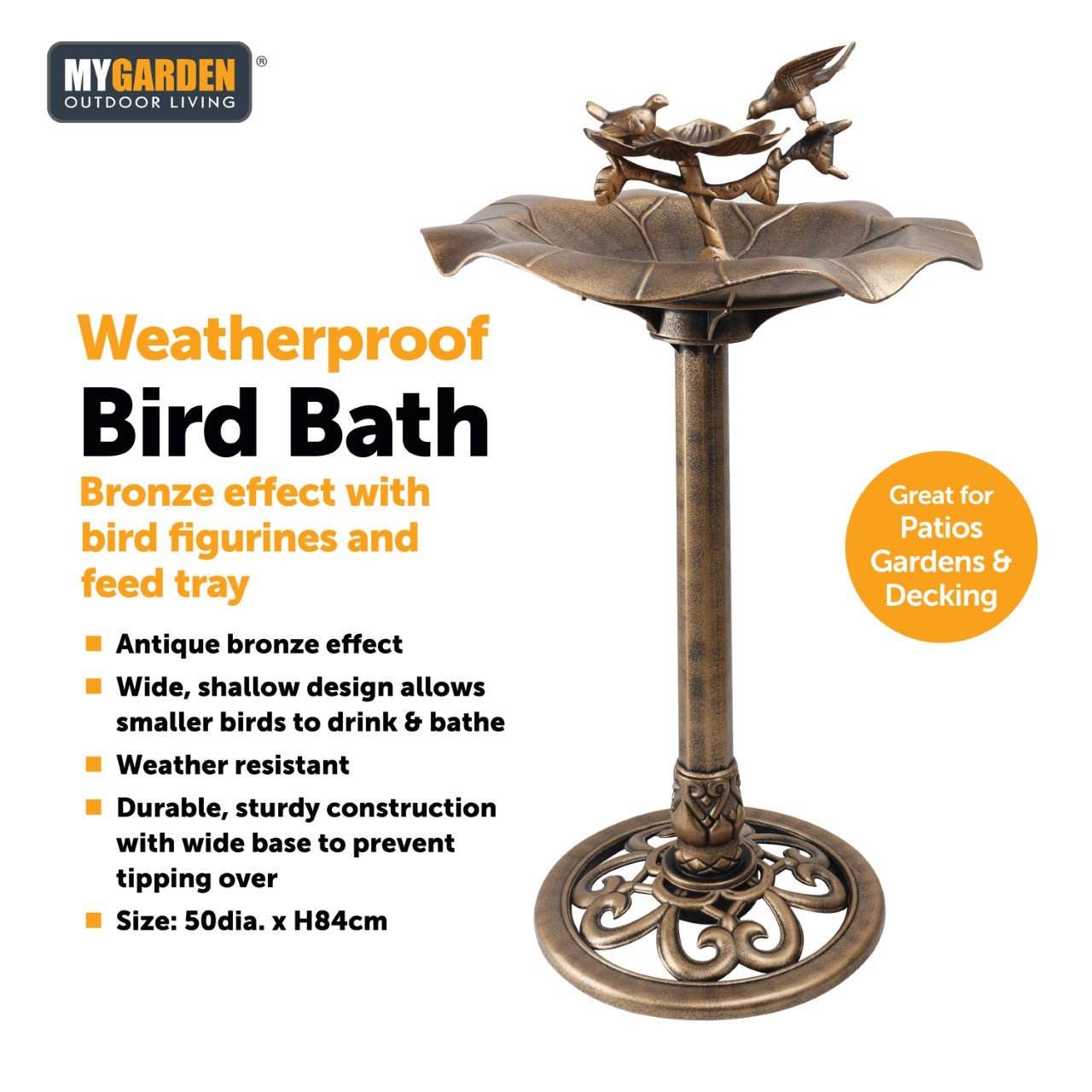 Traditional Weatherproof Bronze Effect Garden Bird Bath 1036 (Parcel Rate)