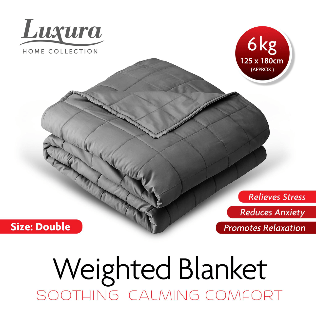 Weighted Blanket 125cm x 180cm 6kg Grey 4608 (Parcel Rate)