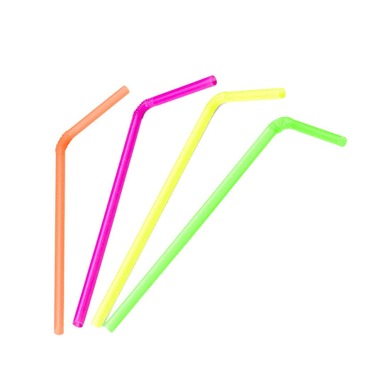 Durane Plastic Drinking Straws Pack of 100 Assorted Neon Colours 0.5 x 21 cm 6279 (Parcel rate)