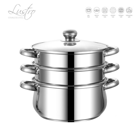 SQ Professional Lustro Stainless Steel Steamer 3 Tier 24 cm 4.5L 7494 (Big Parcel Rate)