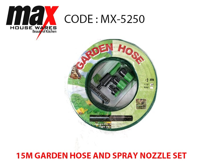 15m Garden Hose And Spray Nozzle Set MX5250 (Parcel Rate)