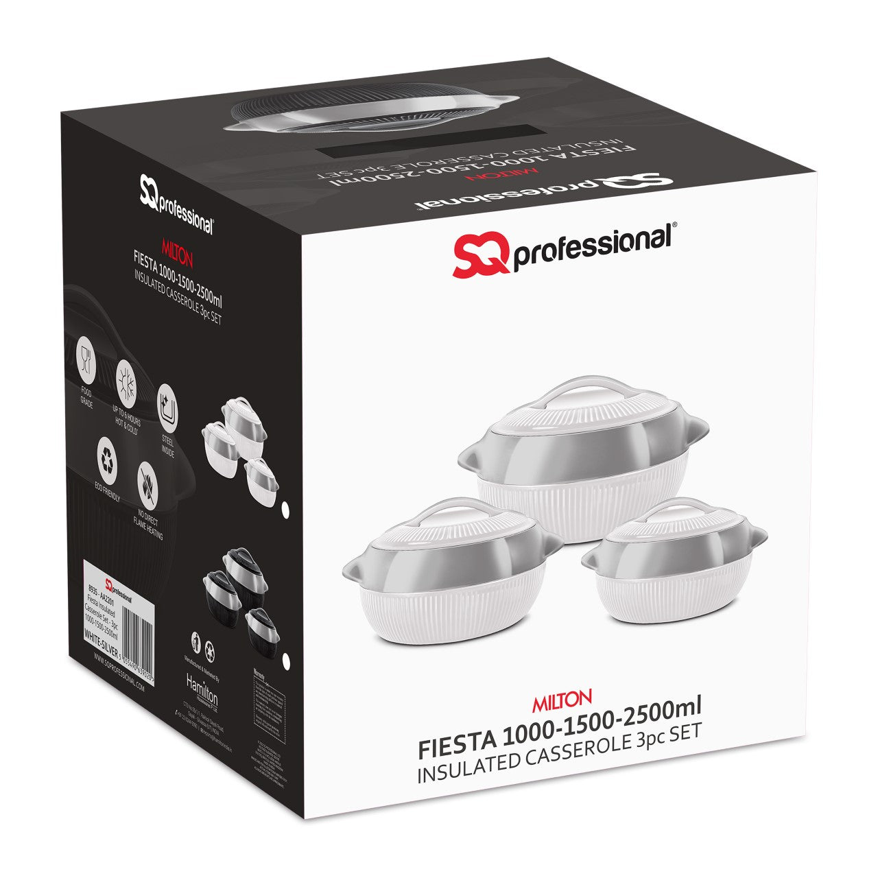 SQ Professional Fiesta Insulated Casserole 3Pc Set White-Silver 8935 (Big Parcel Rate)