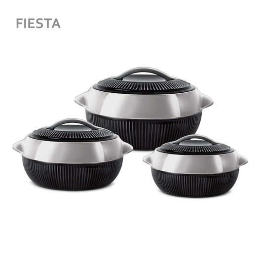 SQ Professional Fiesta Insulated Casserole Hot Pot Set of 3 Black-Silver 8936 (Big Parcel Rate)