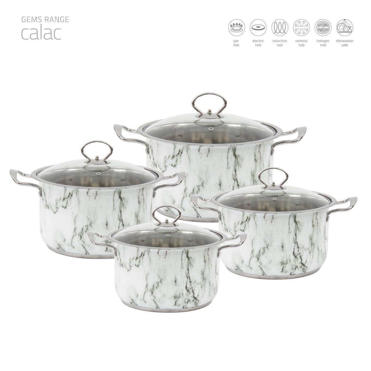 Gems Stainless Steel Stockpot Set 4pc Calac 18-20-22-24cm 9788 (Big Parcel Rate)