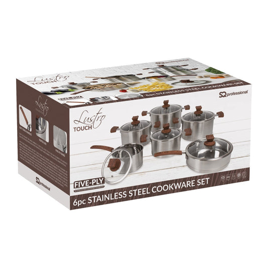 Lustro Touch Stainless Steel Cookware Set 6pc Brown 9965 (Big Parcel Rate)
