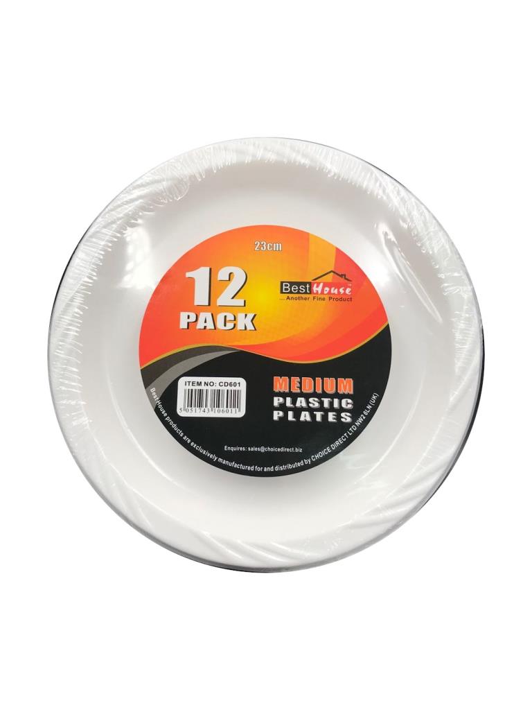 Disposable White Plastic Salad Bowl 23 cm Pack of 12 CD601 (Parcel Rate)