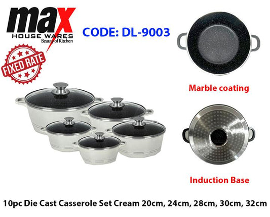 10Pc Die Cast Casserole Pan Set Cream 20 To 32 cm DL9003 (Parcel Rate)