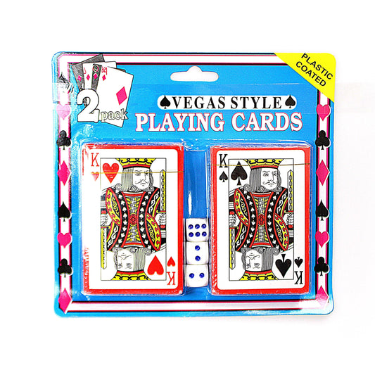 2 Pack Vegas Style Plastic Playing Cards with 3 Dice 1734 A (Parcel Rate)