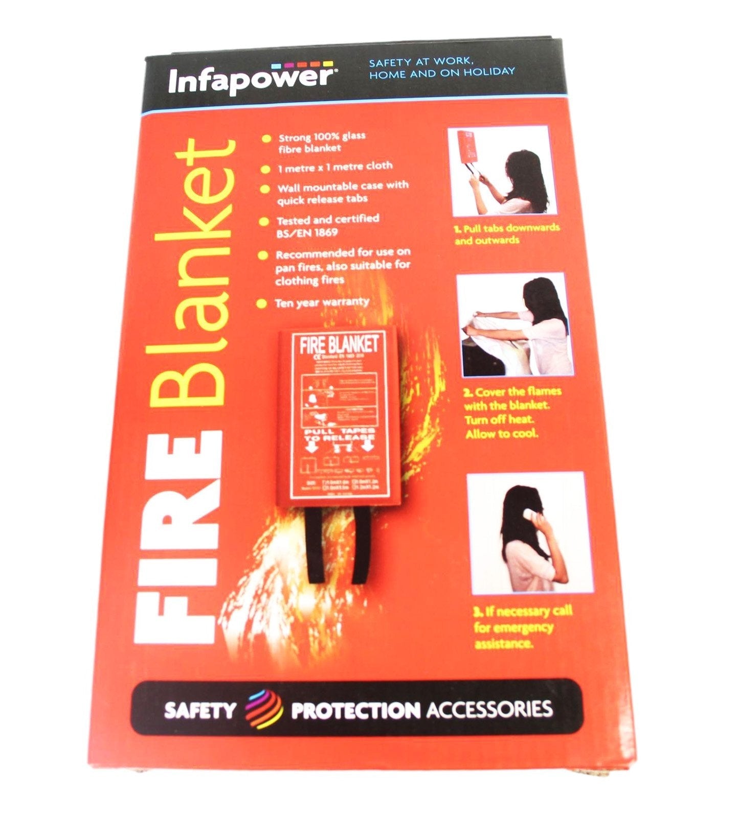 Fire Blanket For Emergency's Tested And Certified Strong 100% Glass Fibre Blanket 825g 1x1m Cloth x012 (Parcel Rate)